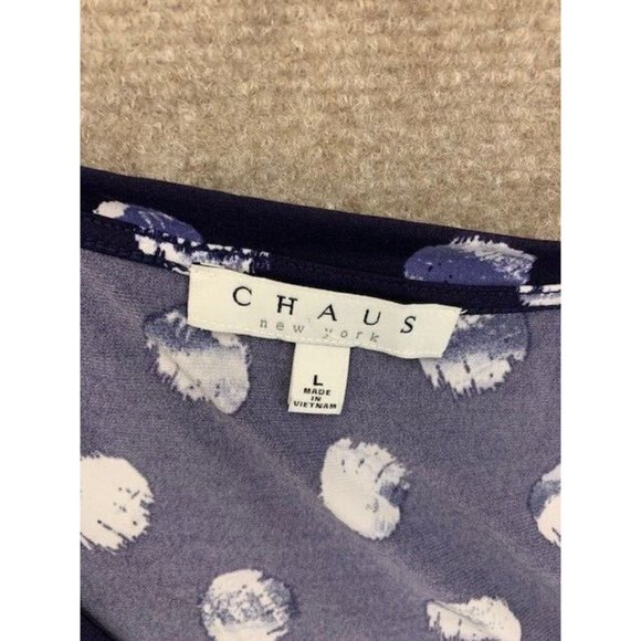 Chaus Dress Sheath Size Large Sleeveless Navy White Shibori Front Tie Midi Dress - Picture 2 of 6